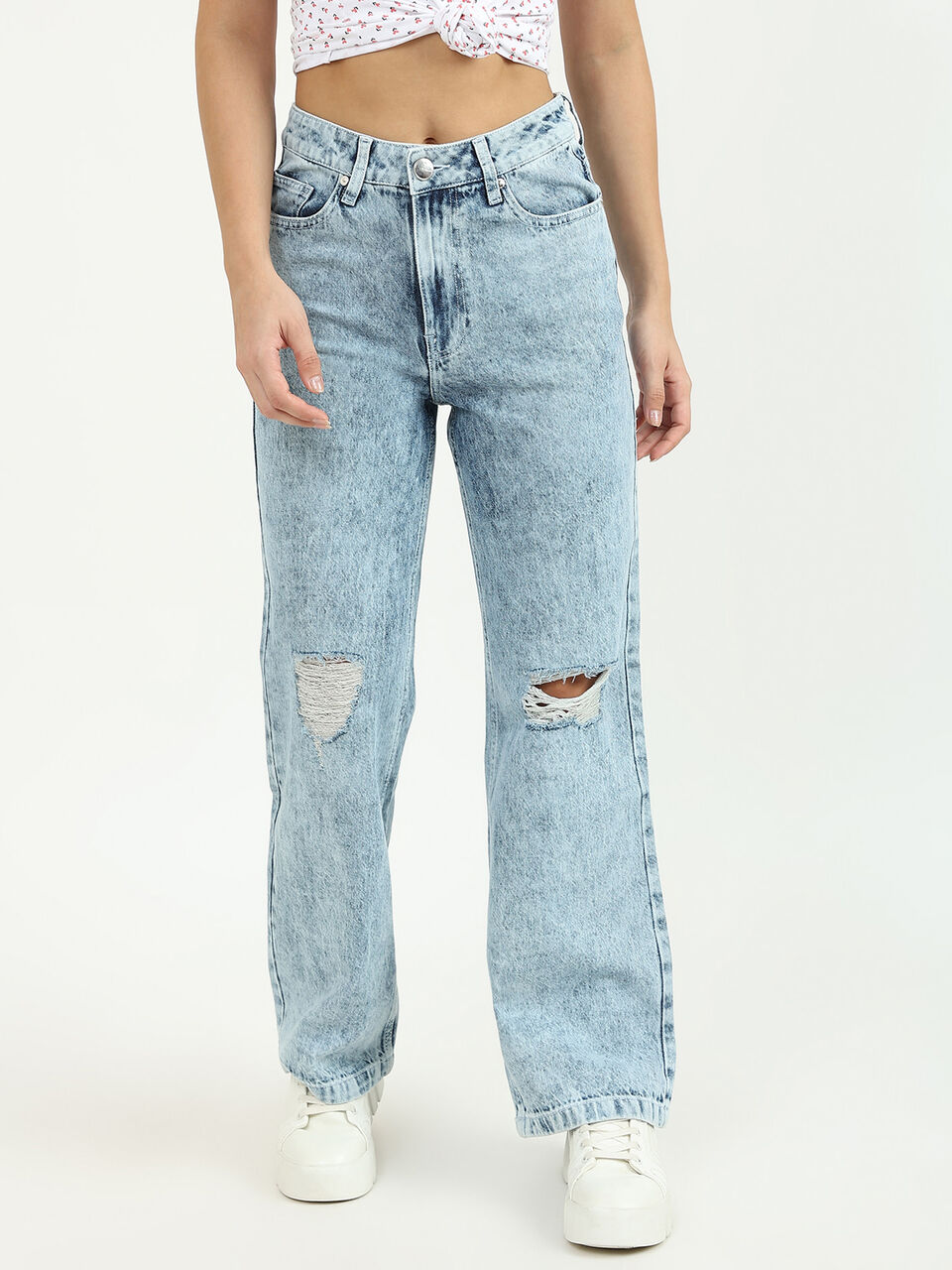 FLARED DENIM WITH DAMAGING image number null