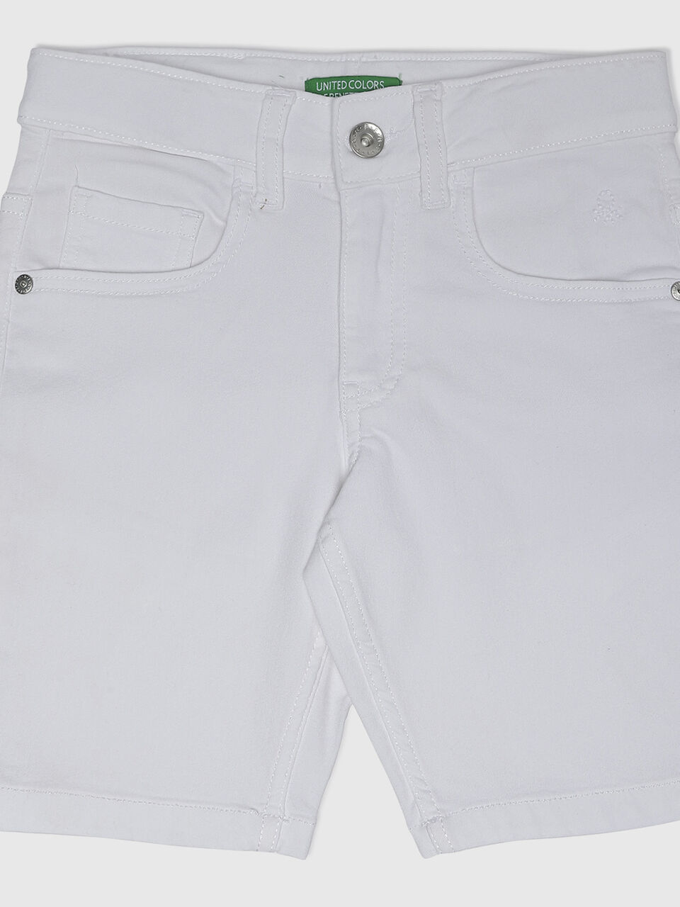 White Denim Shorts-Solid image number 2