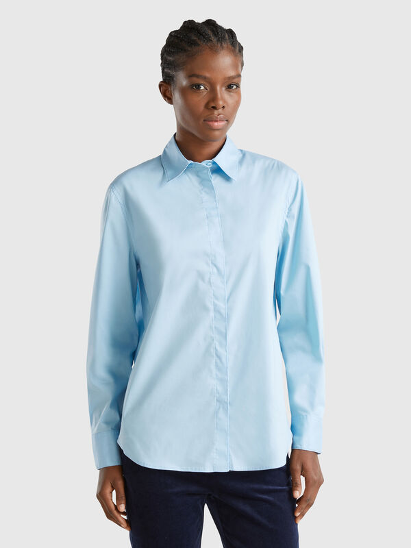 Camisa de algodón elástico mixto Mujer