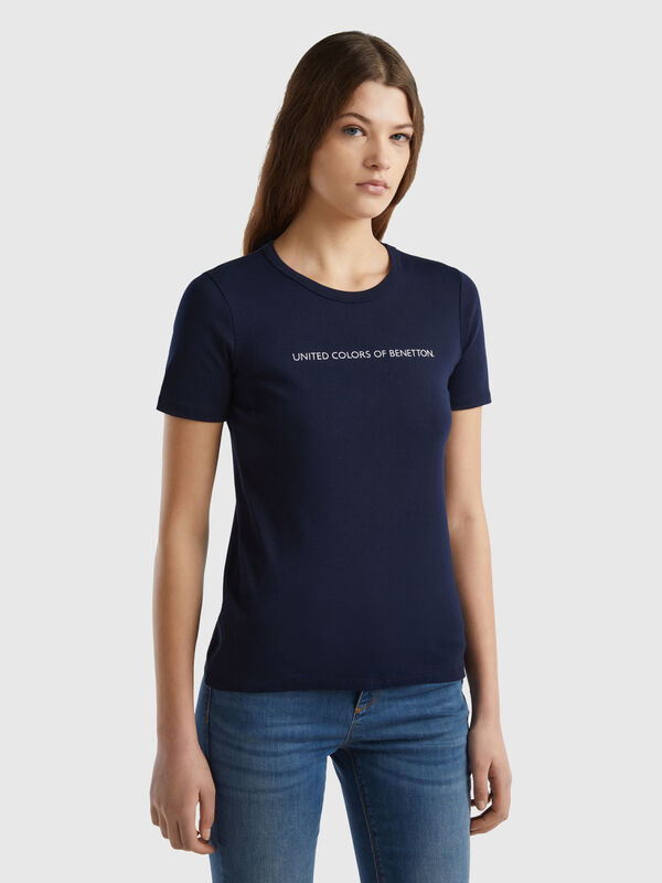 Camiseta de 100% algodón con estampado de logotipo con glitter Mujer