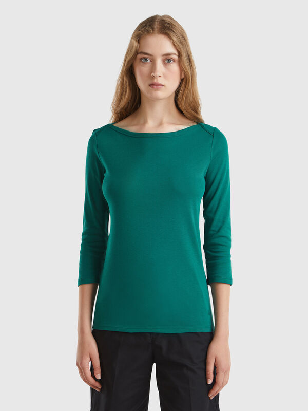 Camiseta de 100 % algodón con escote barco Mujer
