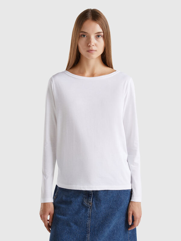 Camiseta de 100 % algodón con escote barco Mujer