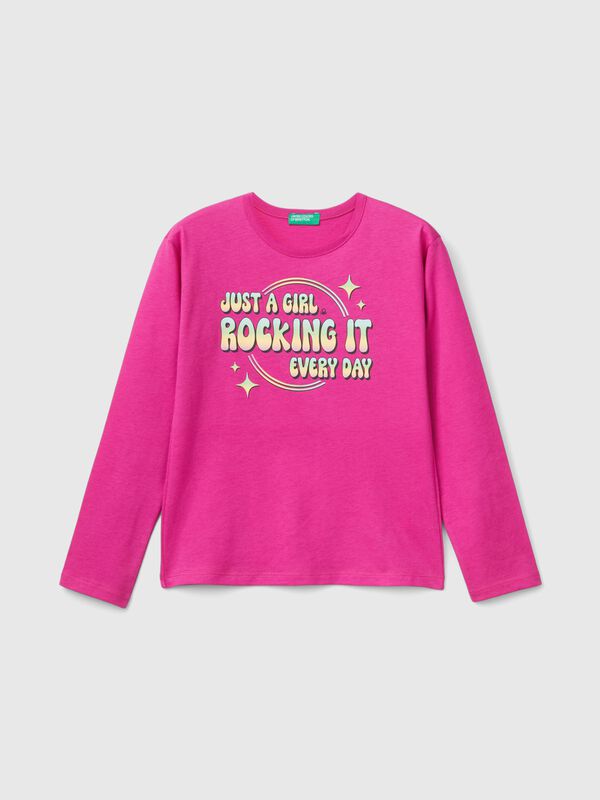 Camiseta con estampado de eslogan Niña