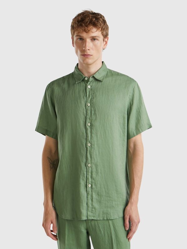 Camisa de manga corta de 100 % lino Hombre