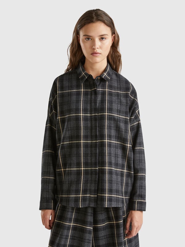 Camisa en mezcla de lana de cuadros de tartán Mujer