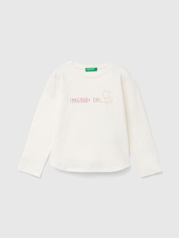 Camiseta de algodón orgánico con estampado de glitter Niña