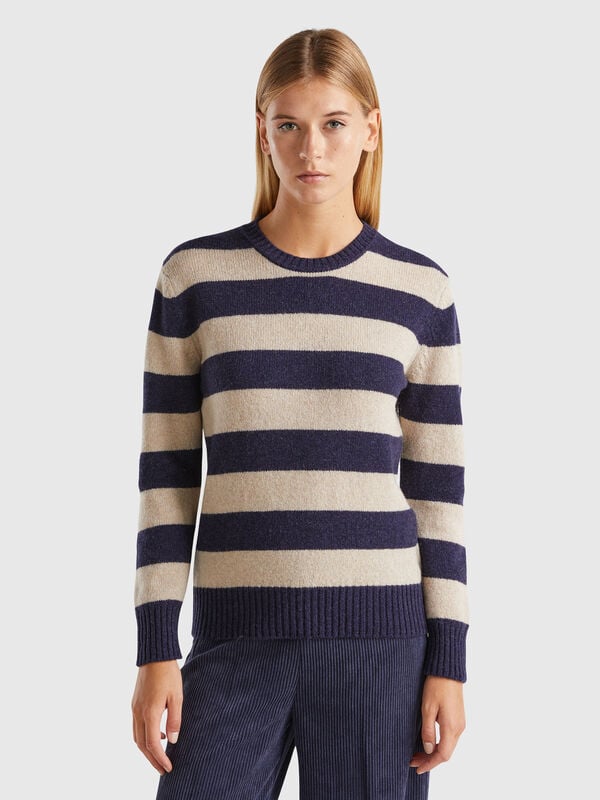 Jersey de rayas de pura lana Shetland Mujer