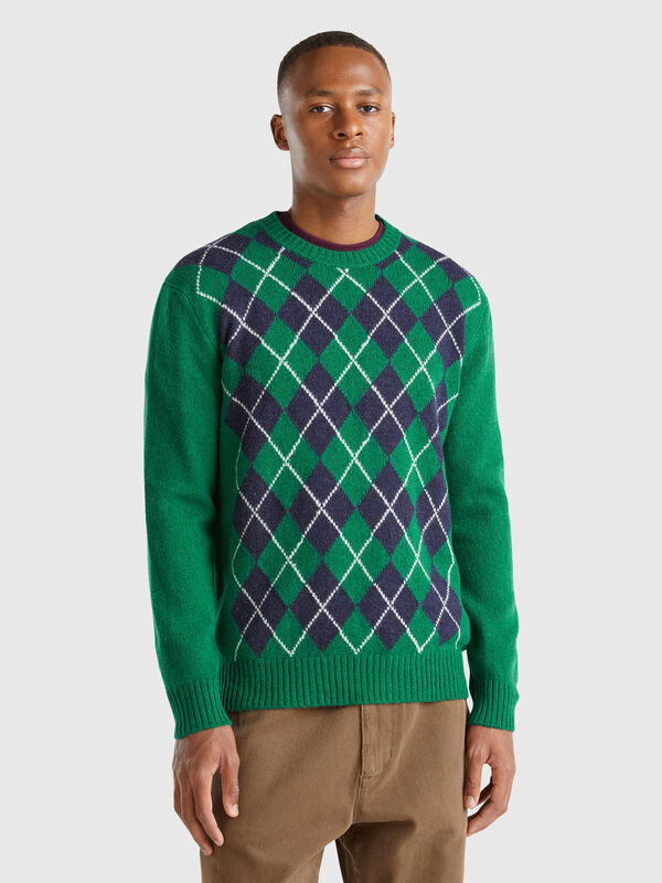 Jersey de rombos de pura lana Shetland Hombre