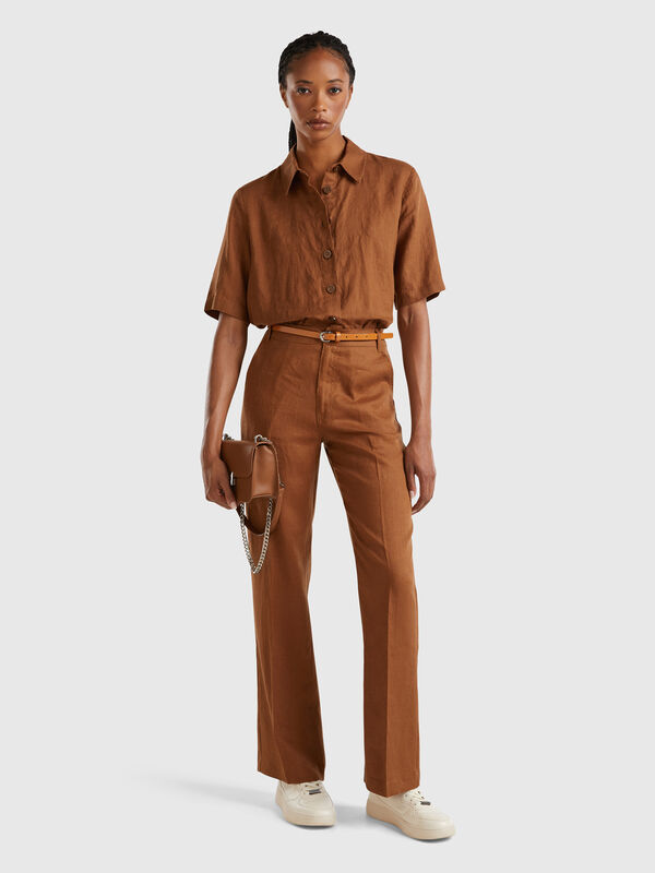 Pantalón recto de puro lino Mujer