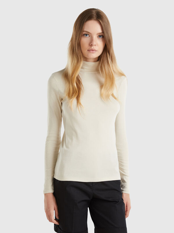 Camiseta de manga larga con cuello alto Mujer
