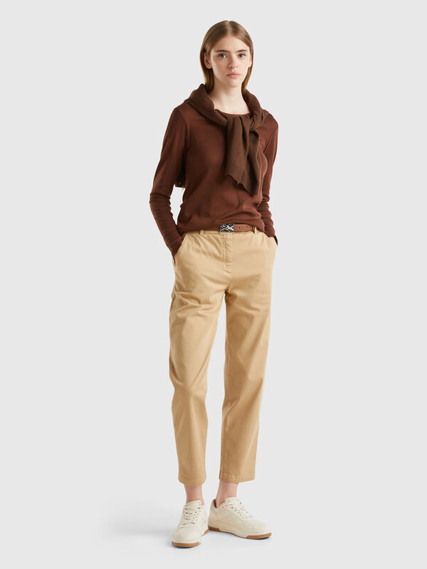 Pantalones chinos de algodón elástico Mujer