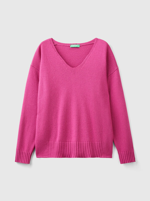 Jersey de lana mixta con escote de pico Mujer