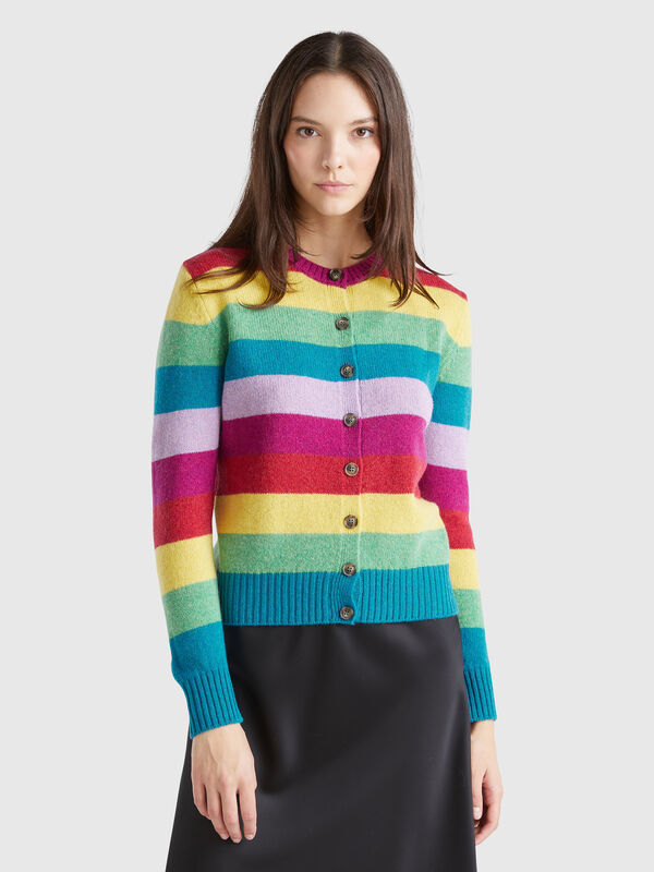 Cárdigan de rayas de pura lana Shetland Mujer