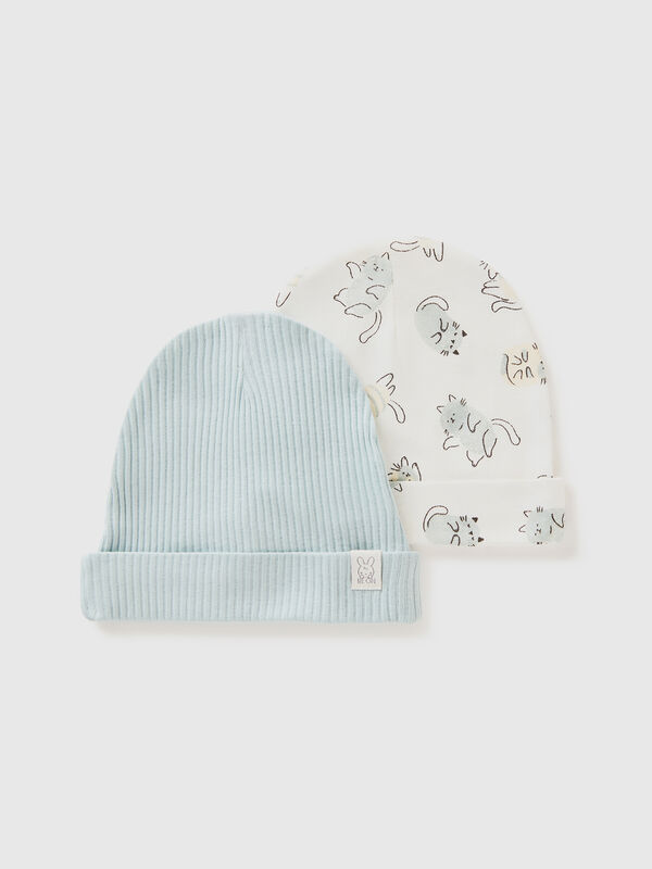 Dos gorritos de algodón orgánico Recién nacidos