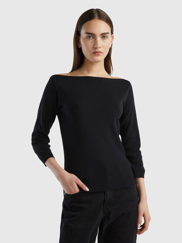 Jersey de 100 % algodón con escote barco Mujer