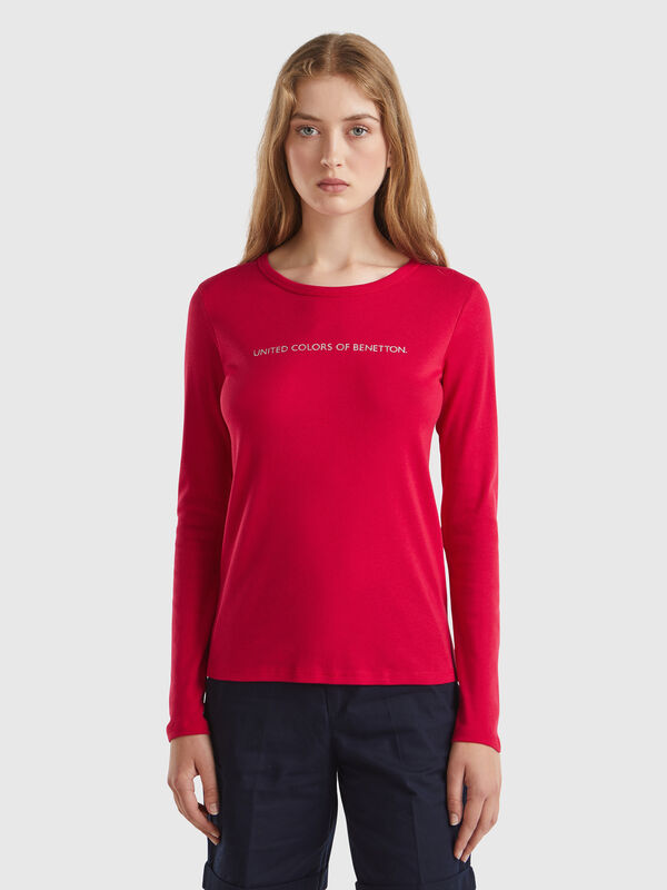 Camiseta ciruela de manga larga de 100 % algodón Mujer