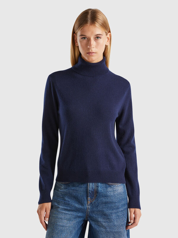 Jersey de cuello cisne azul noche de 100 % cachemir Mujer