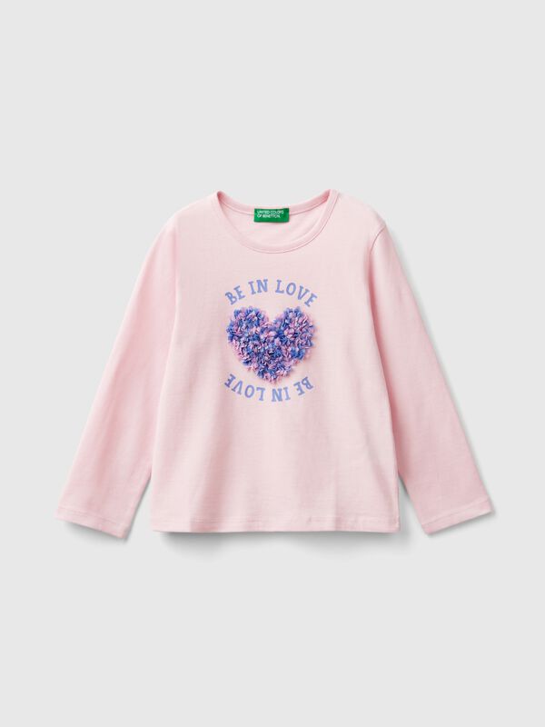 Camiseta con aplicación de efecto pétalos Niña