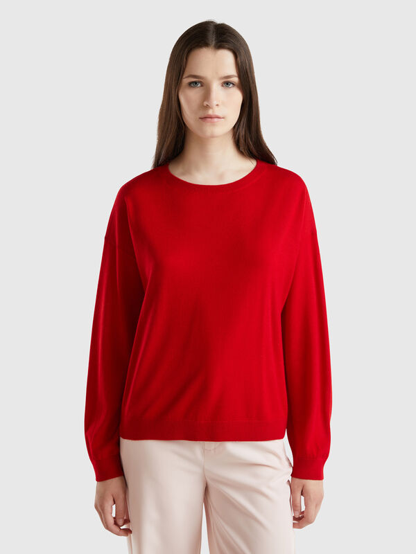 Jersey con escote barco de pura lana merina Mujer