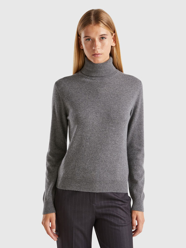 Jersey de cuello cisne gris oscuro de 100 % cachemir Mujer