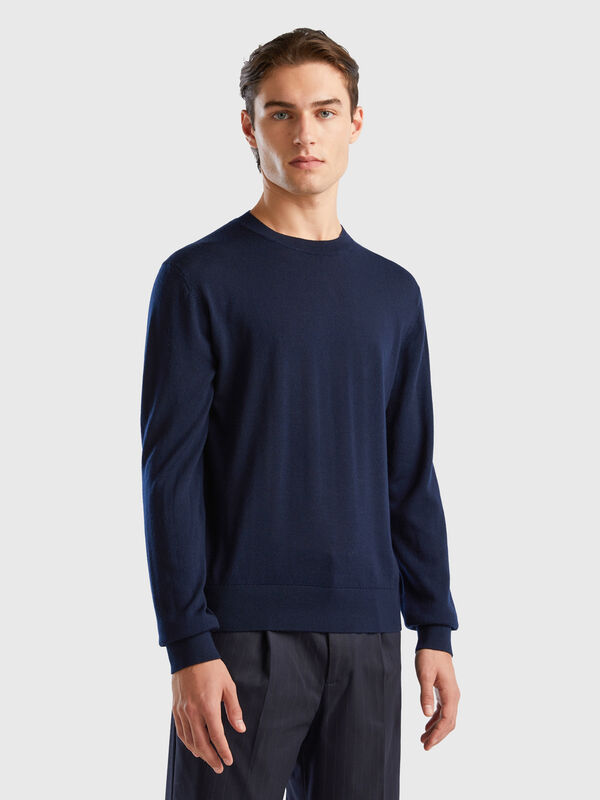 Jersey azul oscuro oscuro de pura lana merina Hombre