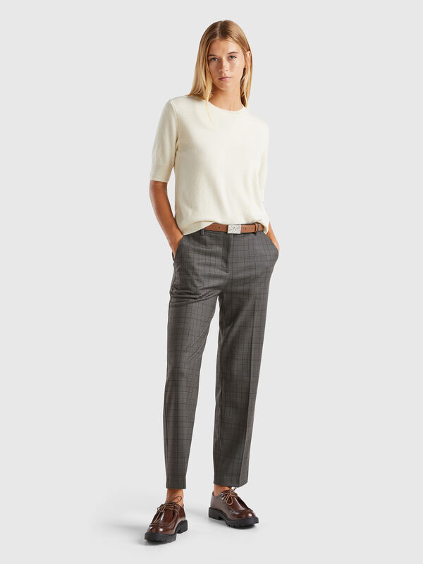 Pantalón regular fit Príncipe de Gales Mujer