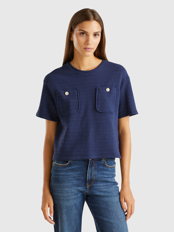 Camiseta de cuello redondo con bolsillos Mujer