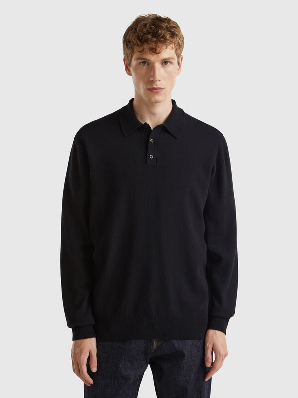 Polo negro en pura lana merina Hombre