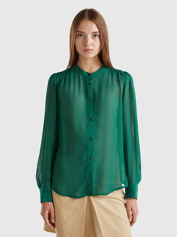 Camisa fluida de cuello mao Mujer