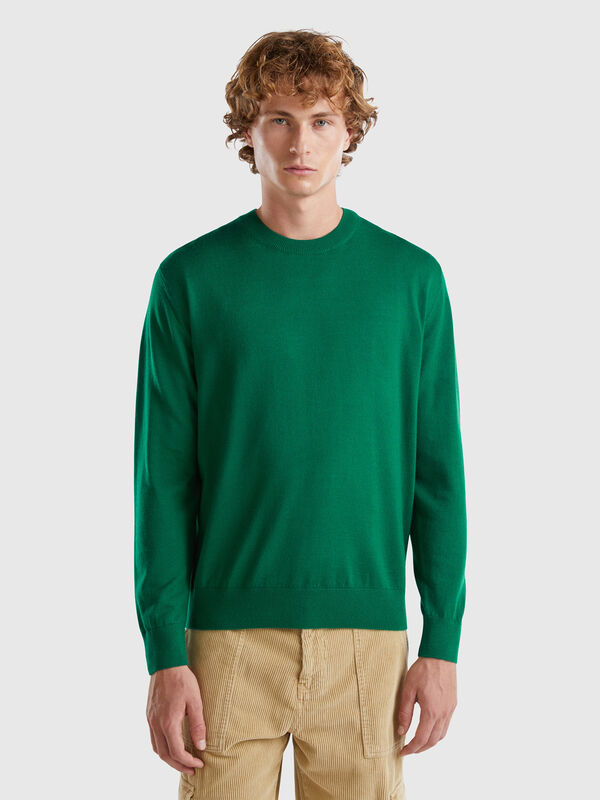 Jersey verde en pura lana merina Hombre