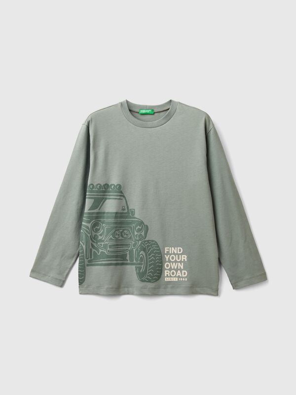 Camiseta de algodón cálido con estampado por delante y por detrás Niño