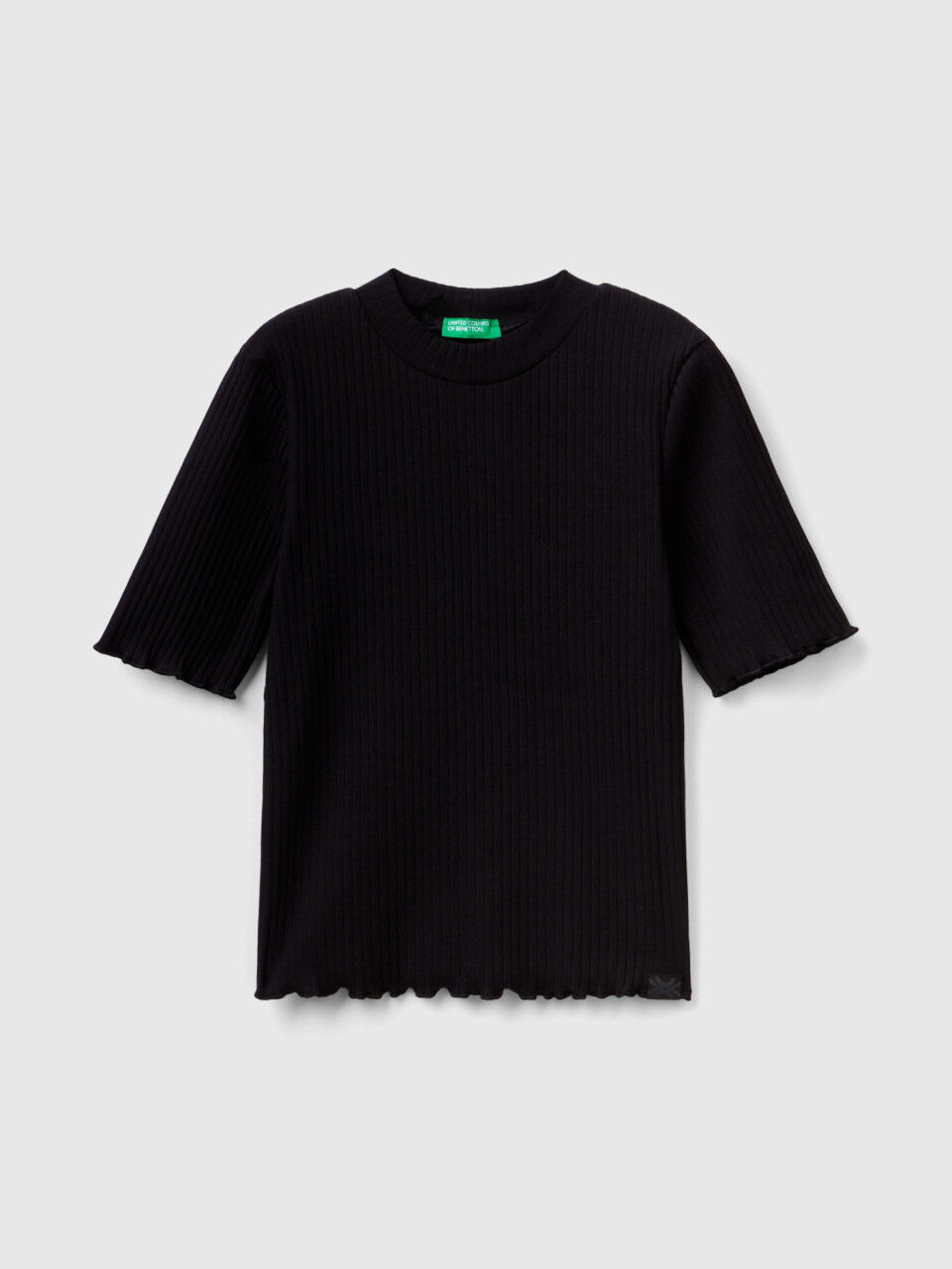 Camiseta de cuello alto y manga corta Negro Benetton