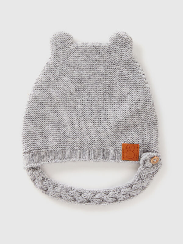 Gorro con orehas en mezcla de lana reciclada Recién nacidos