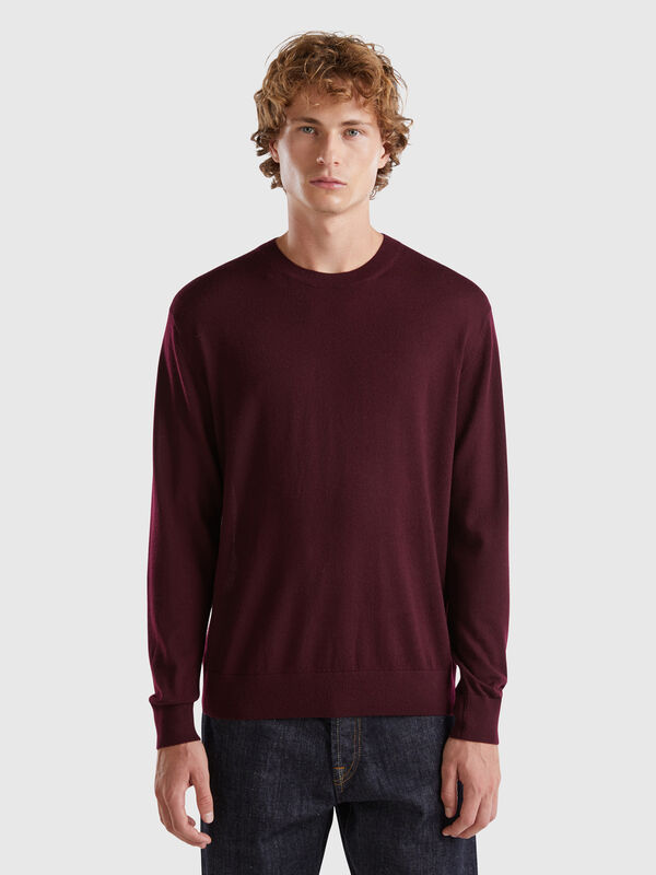 Jersey morado oscuro en pura lana merina Hombre