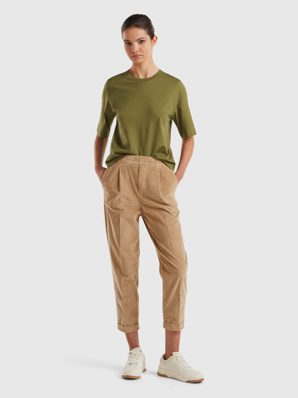 Pantalones chinos de pana con cintura elástica Mujer