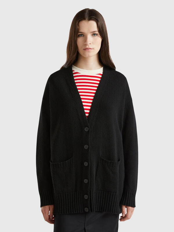 C&aacute;rdigan oversize de lana mixta Mujer