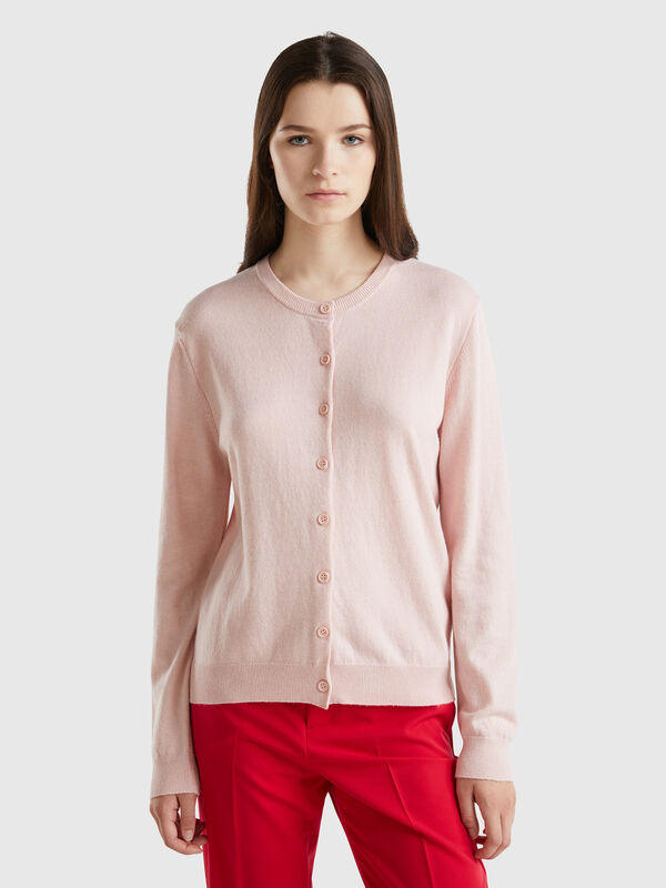 Cárdigan rosa pastel en mezcla de lana y cachemira Mujer