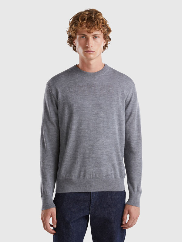Jersey gris oscuro en pura lana merina Hombre