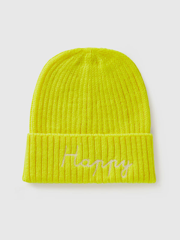 Gorro amarillo flúor con bordado Niño