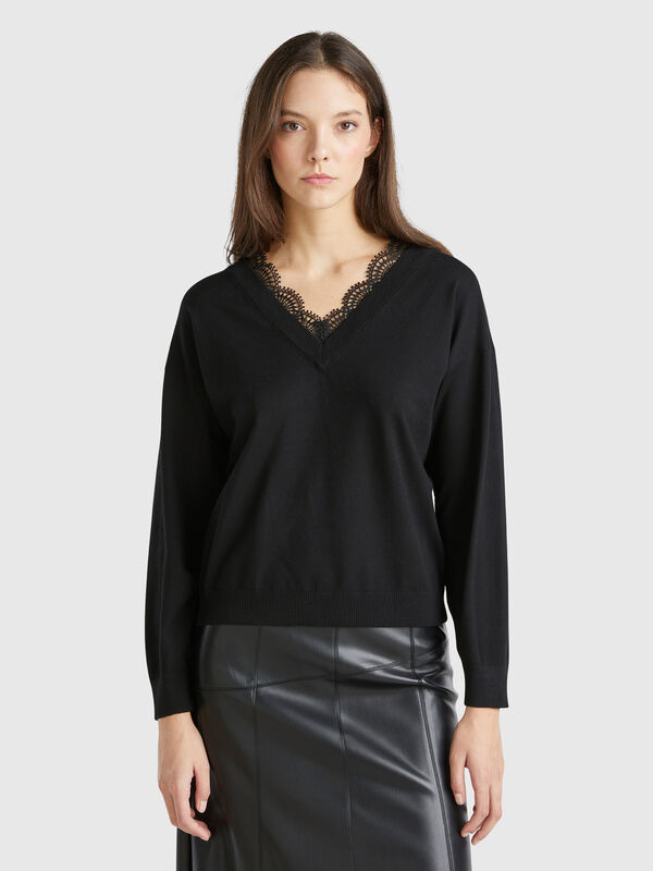 Jersey fluido con encaje Mujer