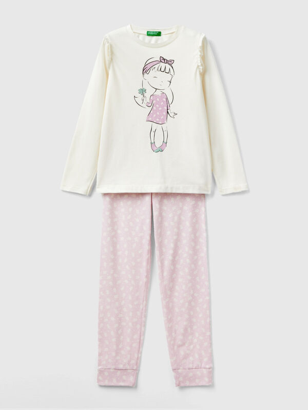 Pijama con flores y glitter Niña