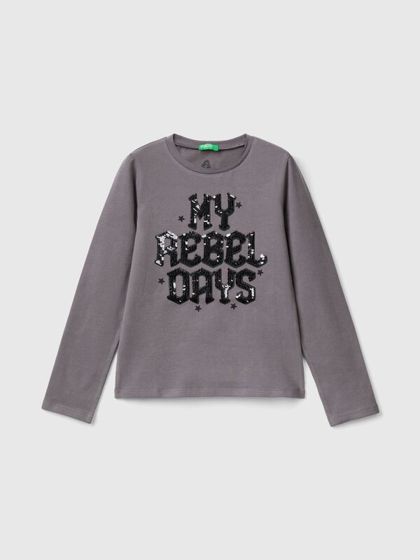 Camiseta de algodón orgánico con lentejuelas Niña