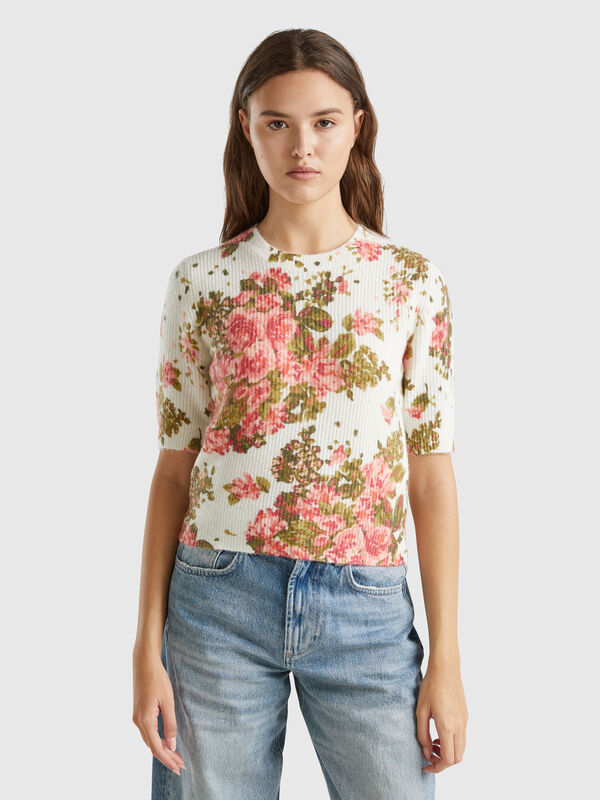 Jersey floral en tejido reciclado Mujer