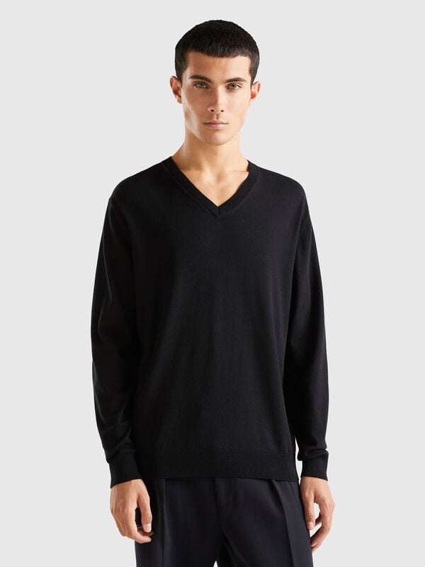 Jersey de algodón mixto ligero con escote de pico Hombre