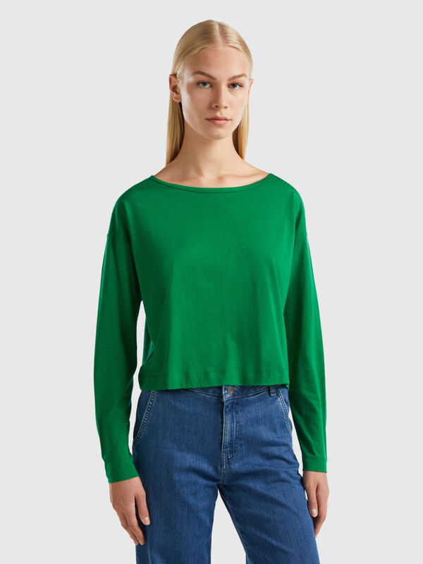Camiseta verde bosque de algodón de fibra larga Mujer