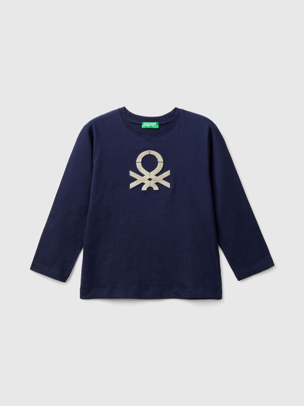 Camiseta de algodón orgánico con bordado de logotipo Niño