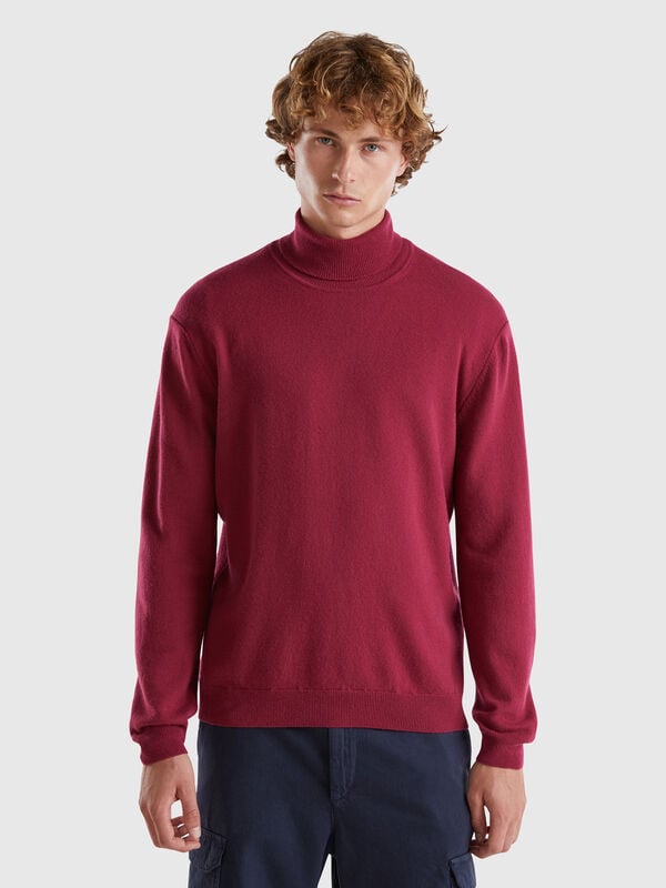 Cuello alto ciruela en pura lana merina Hombre
