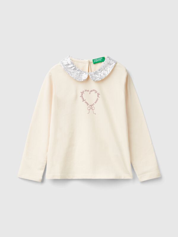 Camiseta con cuello de lentejuelas Niña