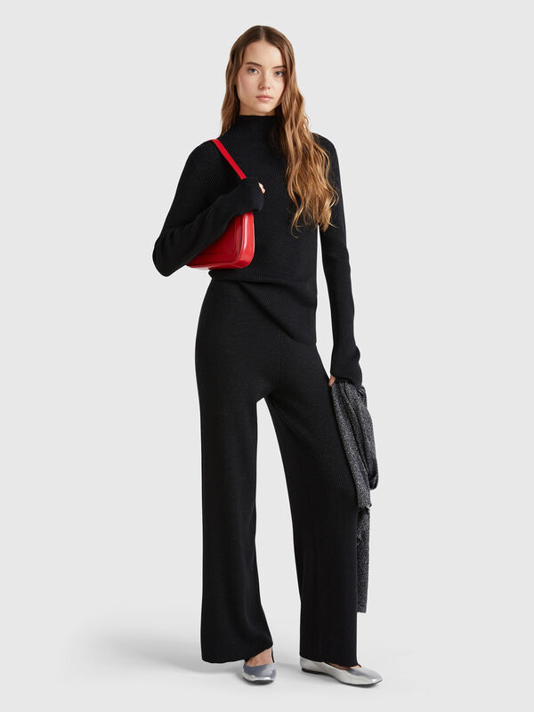Pantalón palazzo con lúrex Mujer