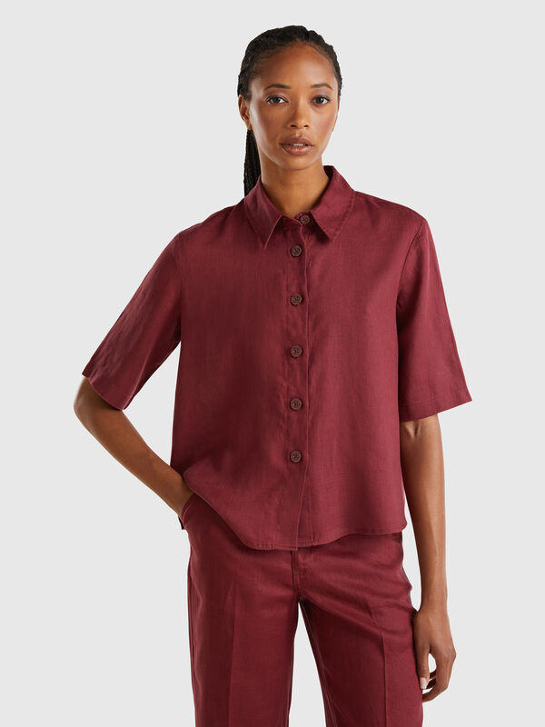 Camisa corta de puro lino Mujer